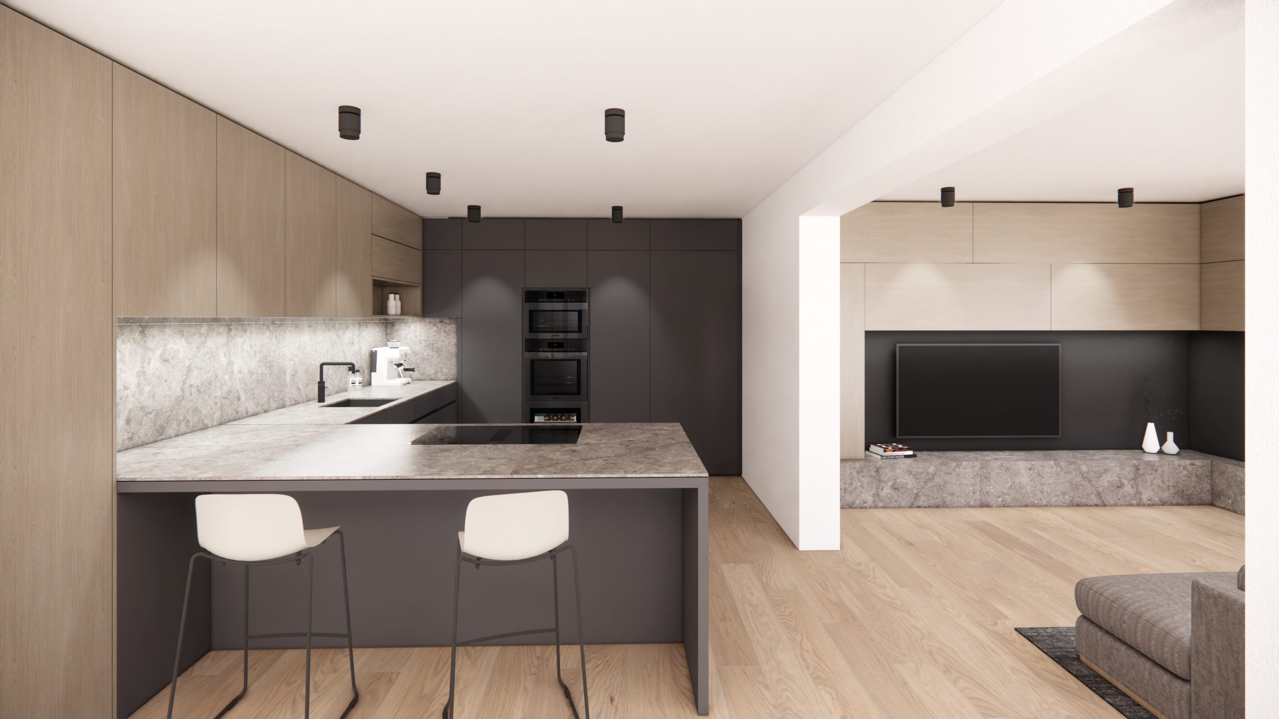 Modern wooden interior with minimalistic design.