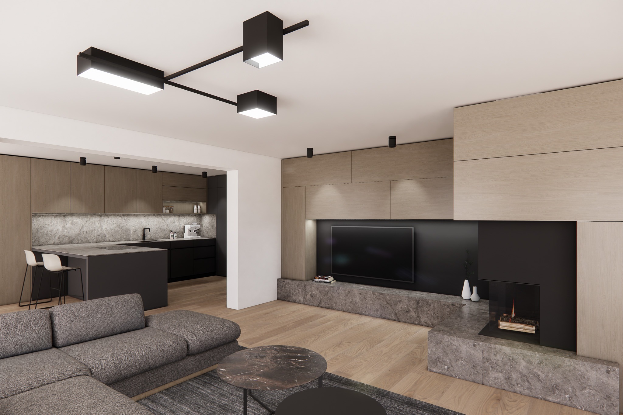 moderne-wohnkueche-offener-grundriss-kamin-2